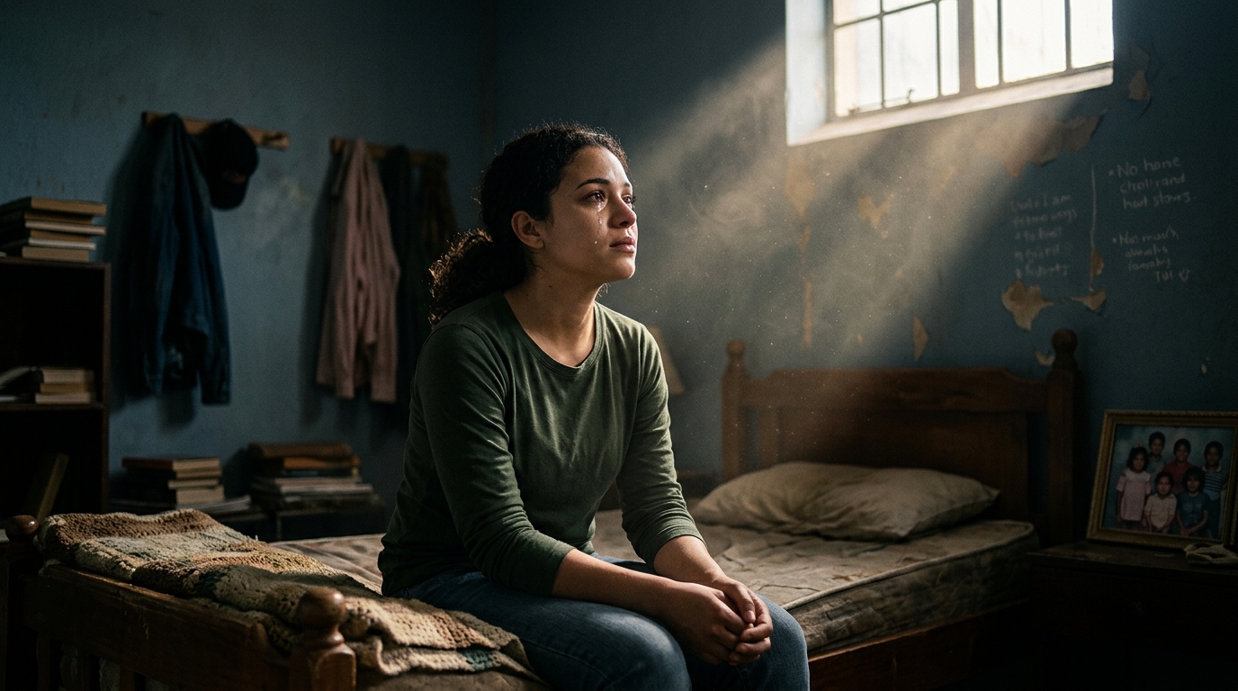 Emotional portrait representing American human trafficking awareness and missing youth defense